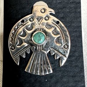 Native American Sterling Silver Thunderbird pin with turquoise